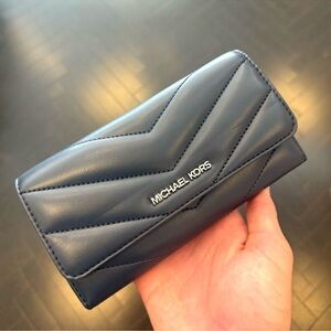 Michael Kors Large Quilted Trifold Wallet Navy Blue